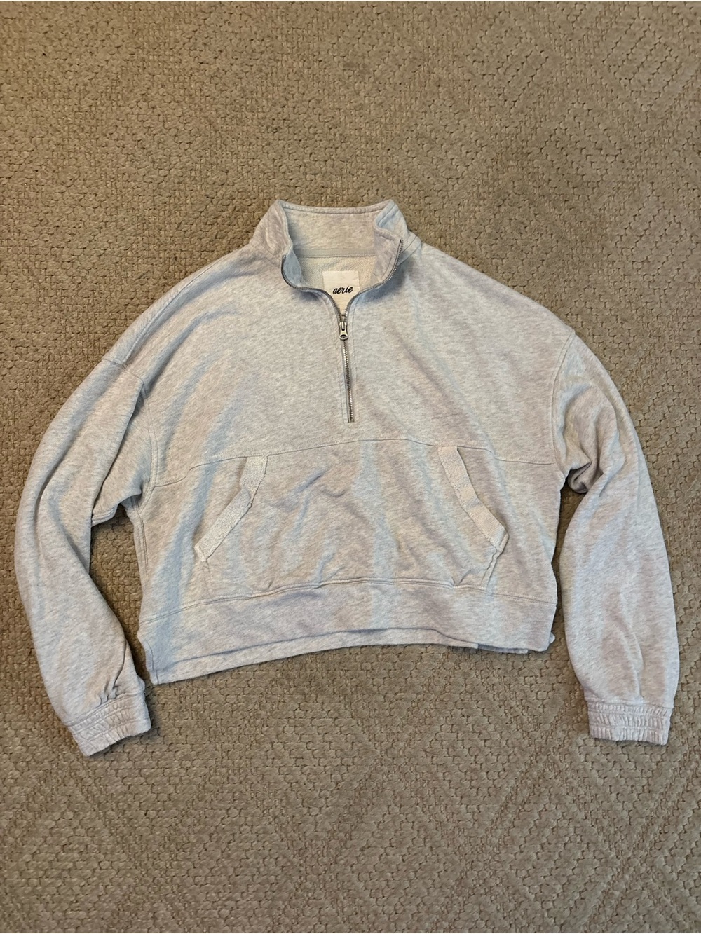 Aerie Light Gray Quarter-Zip Pullover